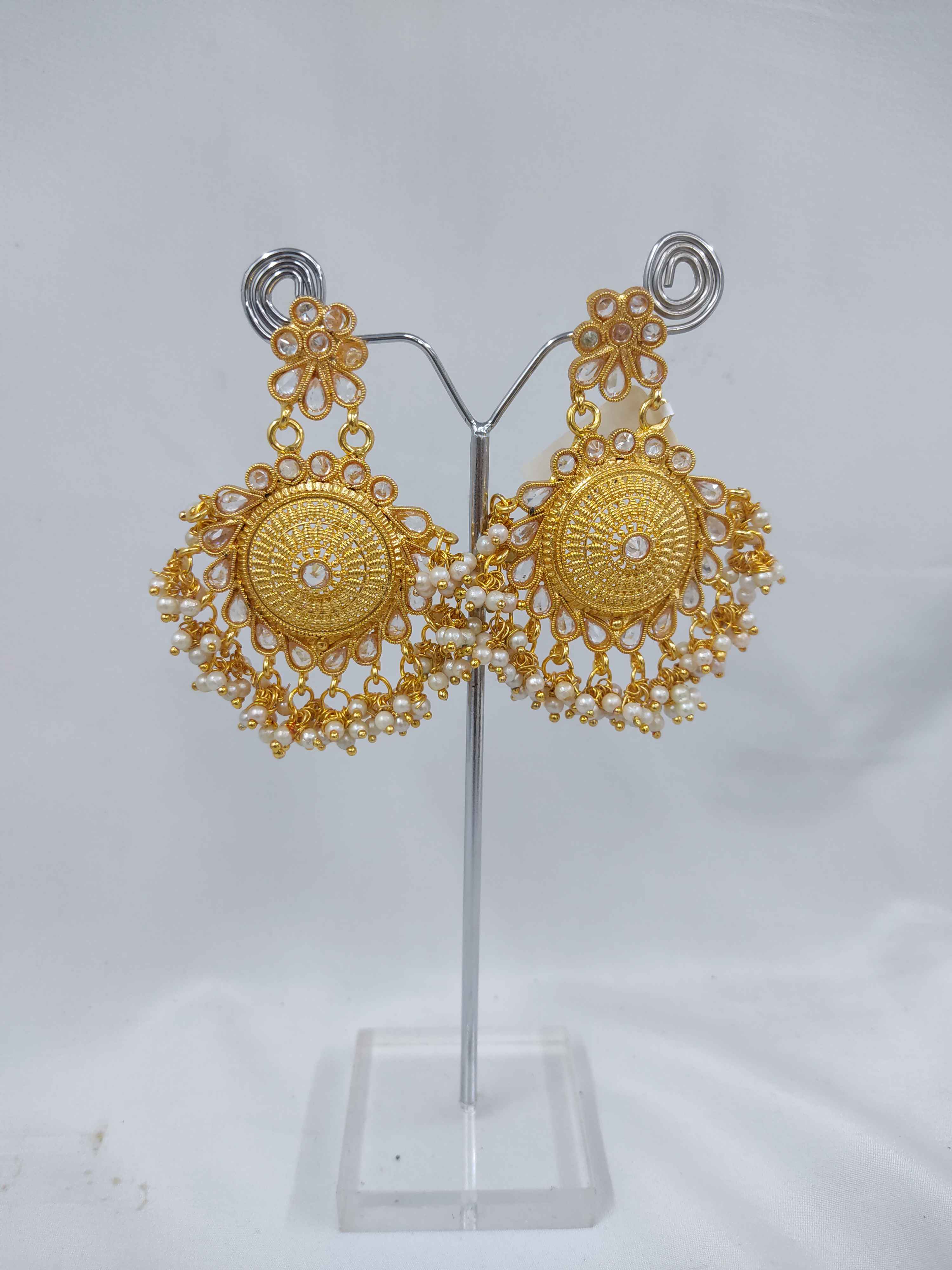 Kundan, Meenakari and Pearl Heavy Bridal Designer Earrings – Onezeros.in
